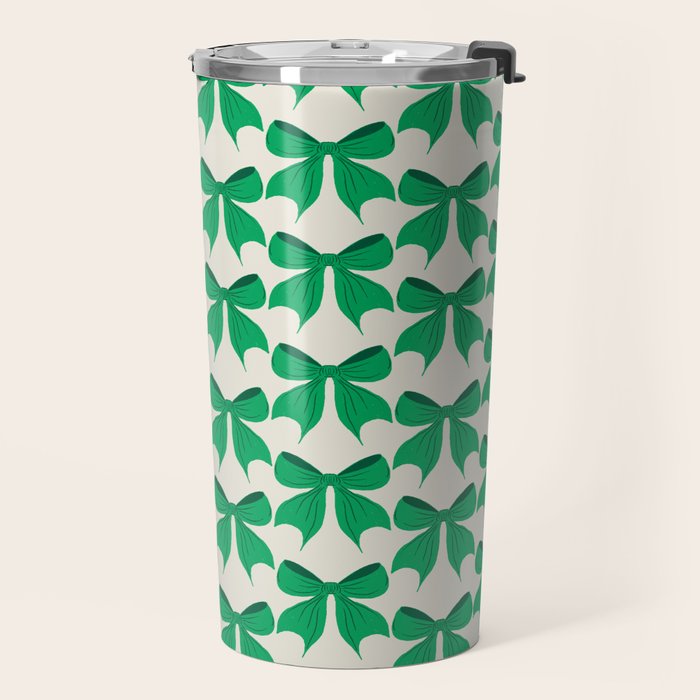 Elegant Green Bow Pattern - Festive Holiday Design Travel Mug Gallery Image 2