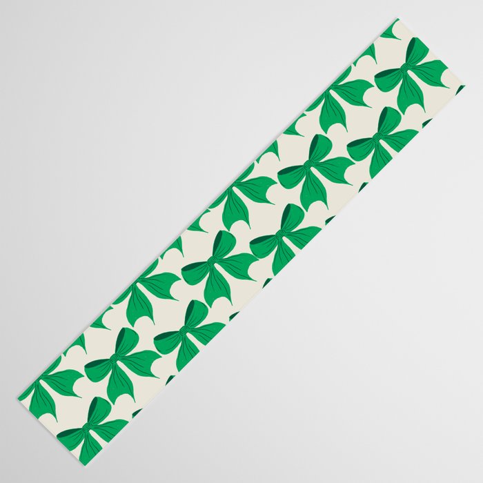 Elegant Green Bow Pattern - Festive Holiday Design Table Runner Gallery Image 3