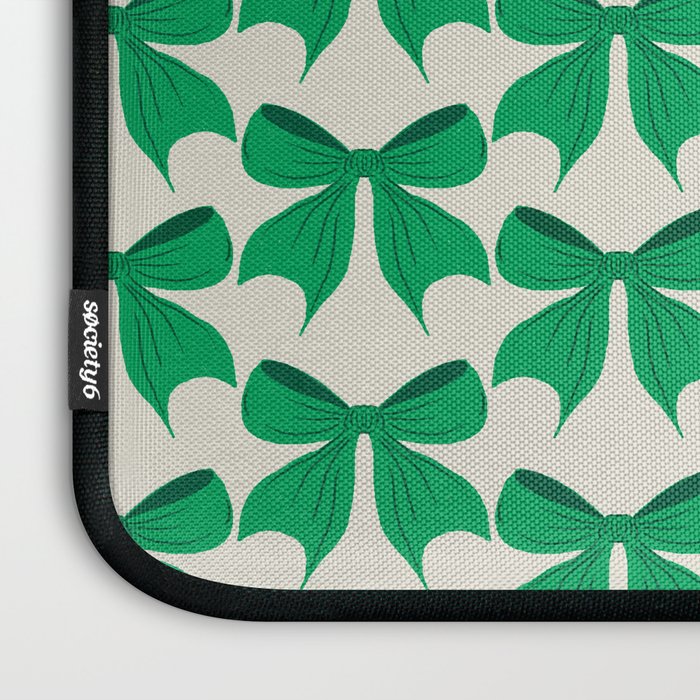 Elegant Green Bow Pattern - Festive Holiday Design Laptop Sleeve Gallery Image 3