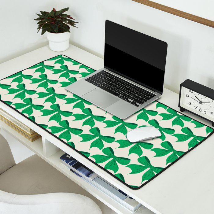 Elegant Green Bow Pattern - Festive Holiday Design Desk Mat Gallery Image 2