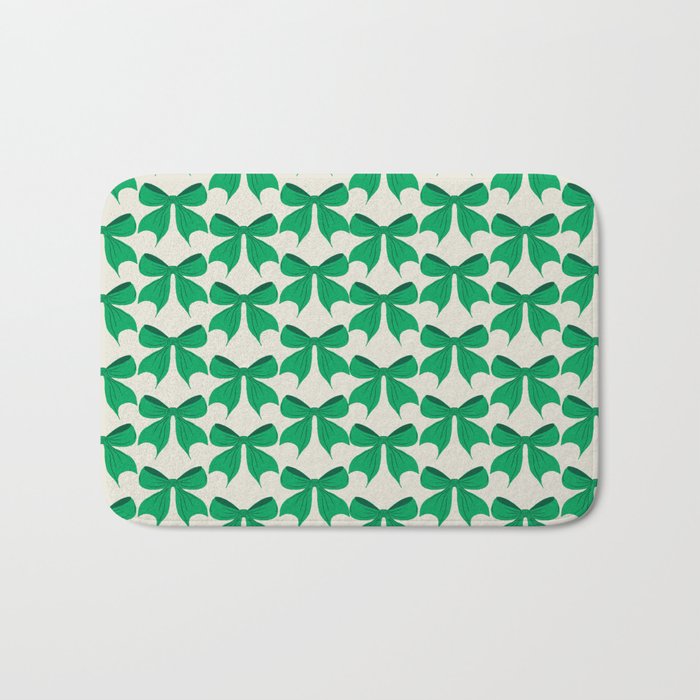 Elegant Green Bow Pattern - Festive Holiday Design Bath Mat Gallery Image 1