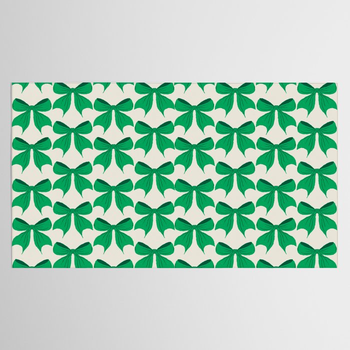 Elegant Green Bow Pattern - Festive Holiday Design Tablecloth Gallery Image 2