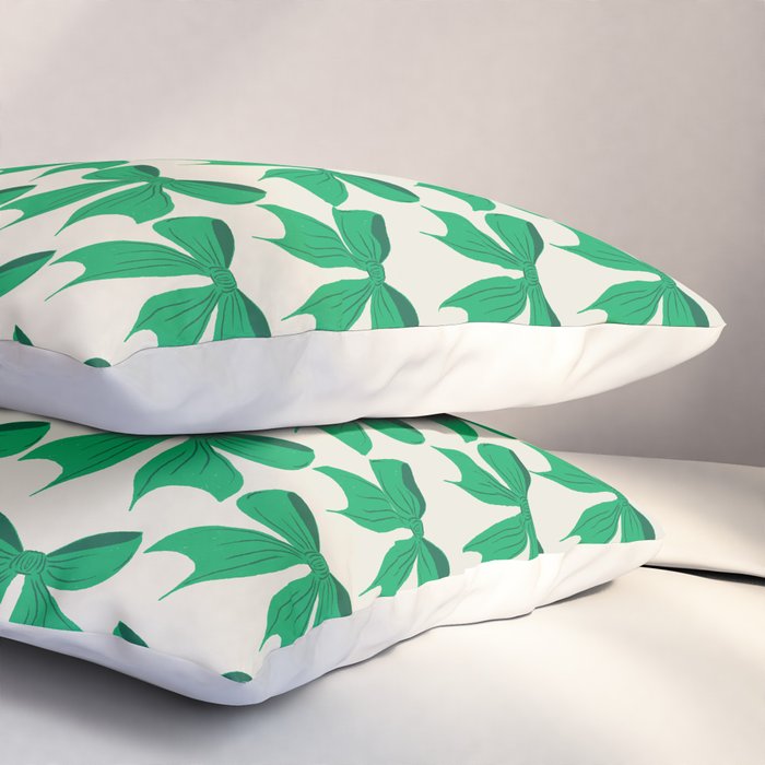 Elegant Green Bow Pattern - Festive Holiday Design Pillow Sham Gallery Image 3