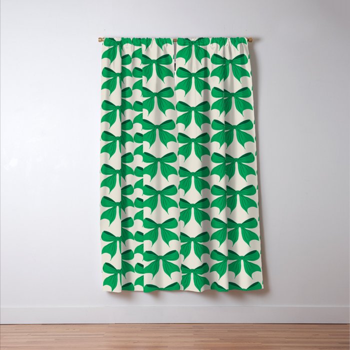 Elegant Green Bow Pattern - Festive Holiday Design Window Curtain Gallery Image 3