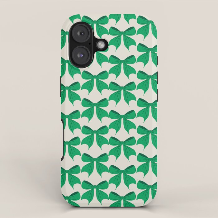 Elegant Green Bow Pattern - Festive Holiday Design iPhone Case Gallery Image 1