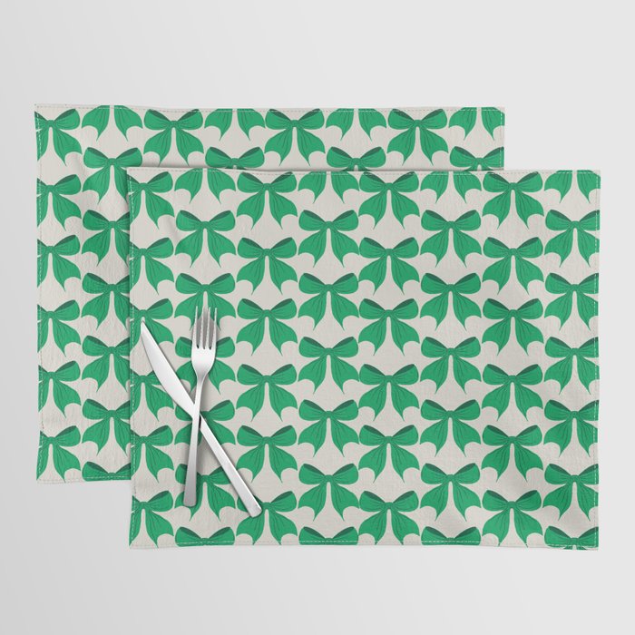 Elegant Green Bow Pattern - Festive Holiday Design Placemat Gallery Image 1