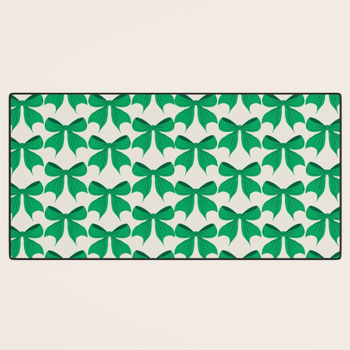 Elegant Green Bow Pattern - Festive Holiday Design Desk Mat Gallery Image 3