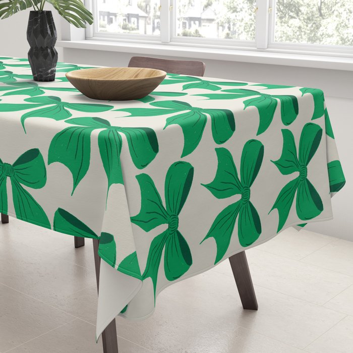Elegant Green Bow Pattern - Festive Holiday Design Tablecloth Gallery Image 3