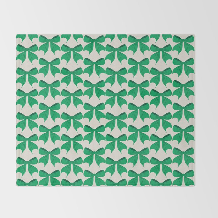 Elegant Green Bow Pattern - Festive Holiday Design Throw Blanket Gallery Image 2