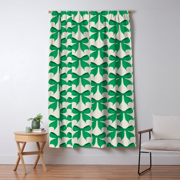 Elegant Green Bow Pattern - Festive Holiday Design Window Curtain Gallery Image 1