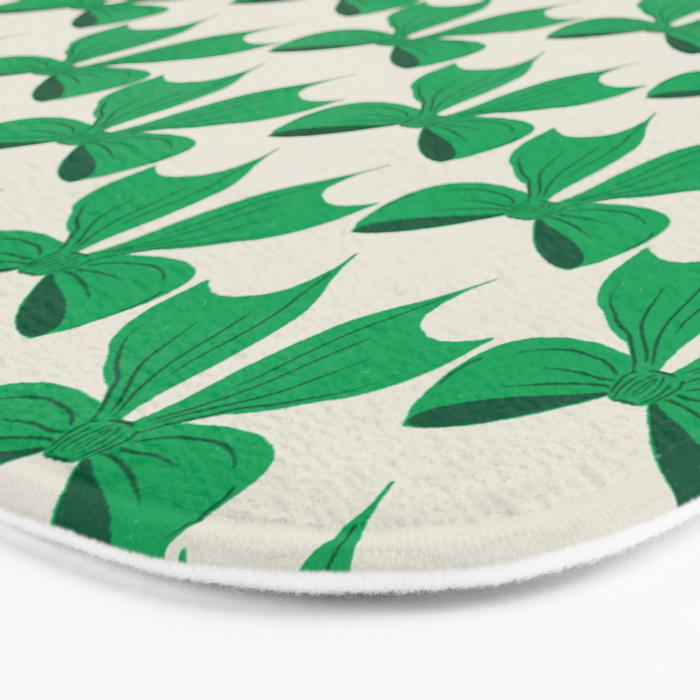 Elegant Green Bow Pattern - Festive Holiday Design Bath Mat Gallery Image 3