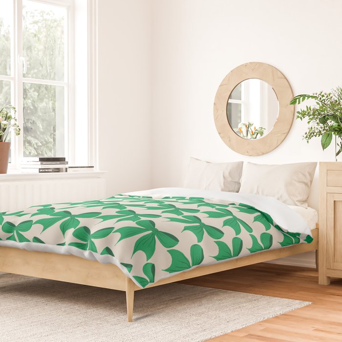 Elegant Green Bow Pattern - Festive Holiday Design Duvet Cover Gallery Image 2