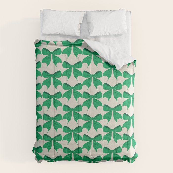 Elegant Green Bow Pattern - Festive Holiday Design Comforter Gallery Image 1