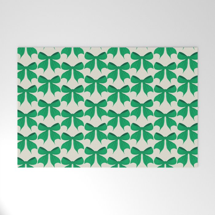 Elegant Green Bow Pattern - Festive Holiday Design Welcome Mat Gallery Image 1
