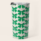 Elegant Green Bow Pattern - Festive Holiday Design Travel Mug Gallery Image 3