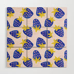 Vibrant Blue Strawberry Pattern Wood Wall Art Gallery Image 1