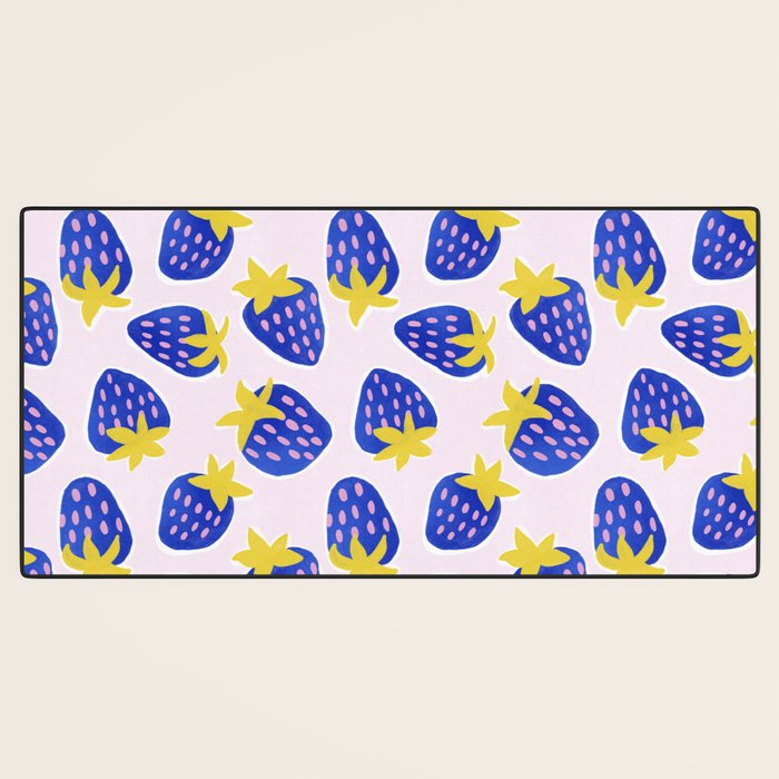 Vibrant Blue Strawberry Pattern Desk Mat Gallery Image 3