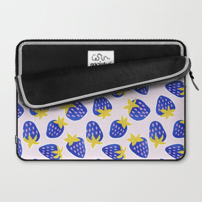 Vibrant Blue Strawberry Pattern Laptop Sleeve Gallery Image 2