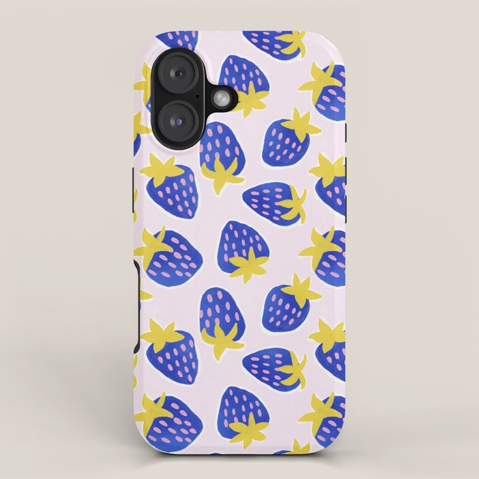 Vibrant Blue Strawberry Pattern iPhone Case Gallery Image 1