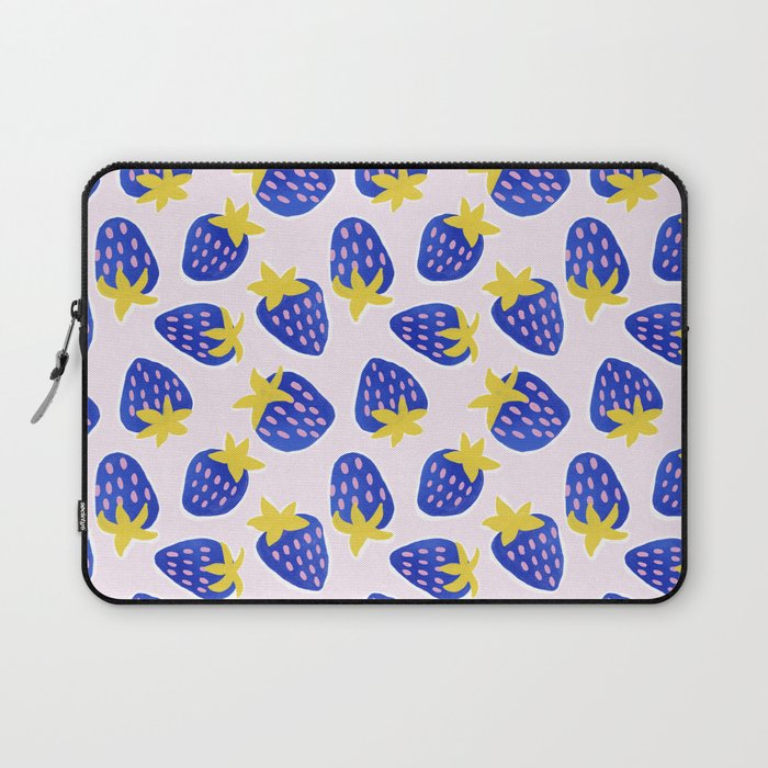Vibrant Blue Strawberry Pattern Laptop Sleeve Gallery Image 1