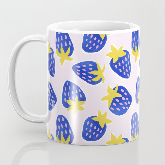 Vibrant Blue Strawberry Pattern Coffee Mug Gallery Image 3