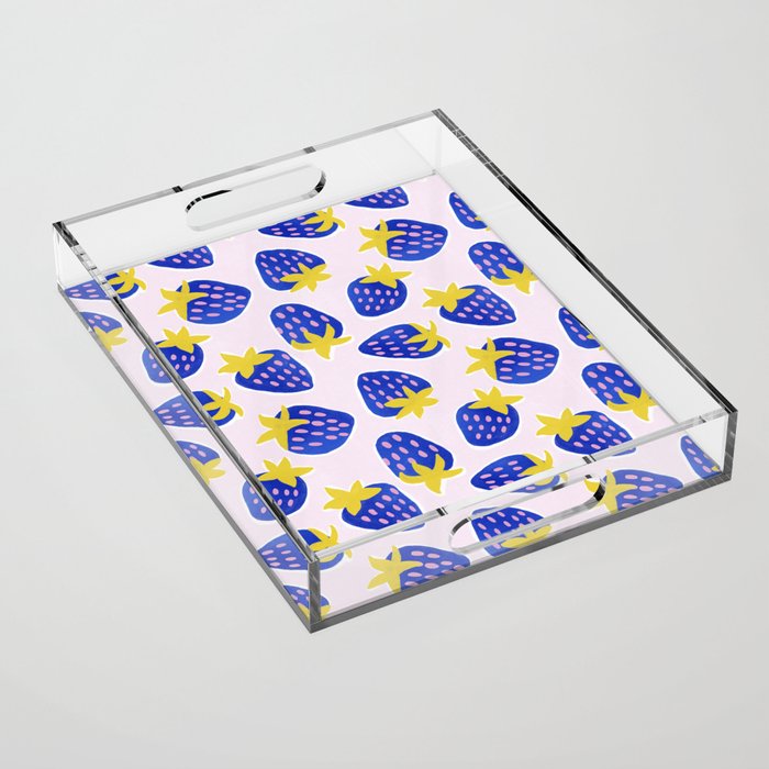 Vibrant Blue Strawberry Pattern Acrylic Tray Gallery Image 1
