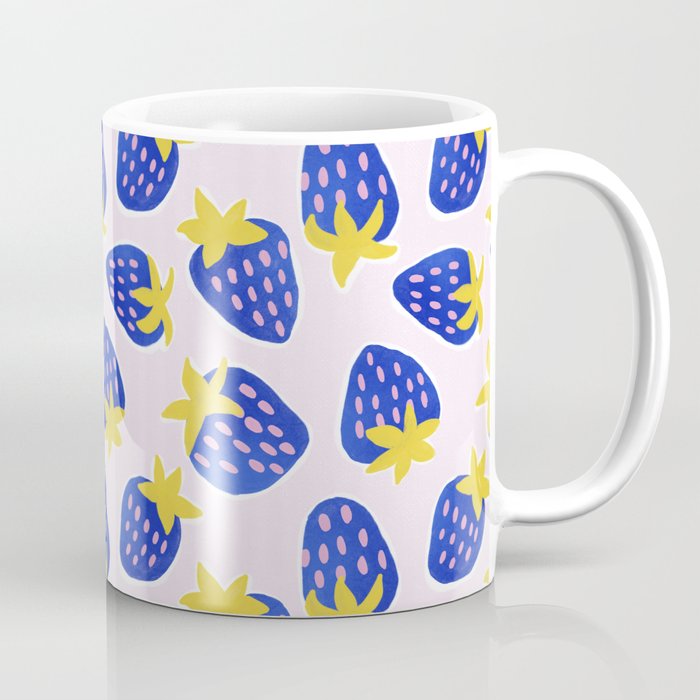 Vibrant Blue Strawberry Pattern Coffee Mug Gallery Image 1