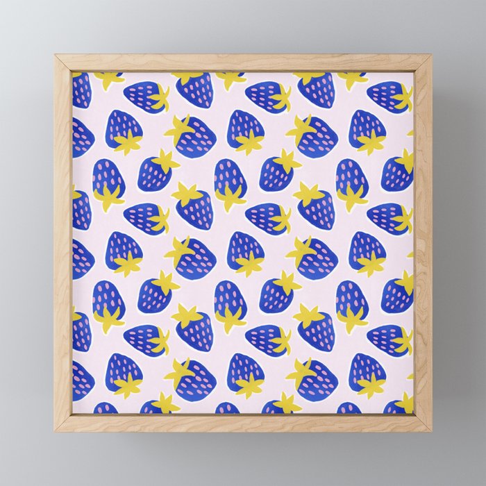 Vibrant Blue Strawberry Pattern Mini Art Print Gallery Image 1
