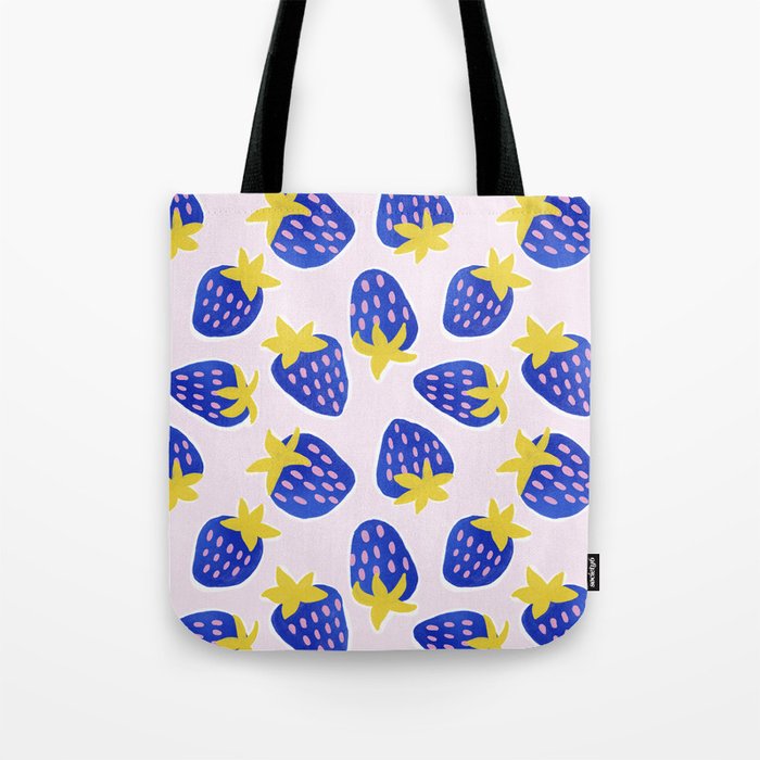 Vibrant Blue Strawberry Pattern Tote Bag Gallery Image 1