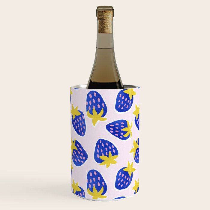 Vibrant Blue Strawberry Pattern Wine Chiller Gallery Image 1