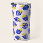 Vibrant Blue Strawberry Pattern Travel Mug Gallery Image 3