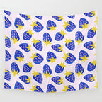 Vibrant Blue Strawberry Pattern Wall Tapestry Gallery Image 4
