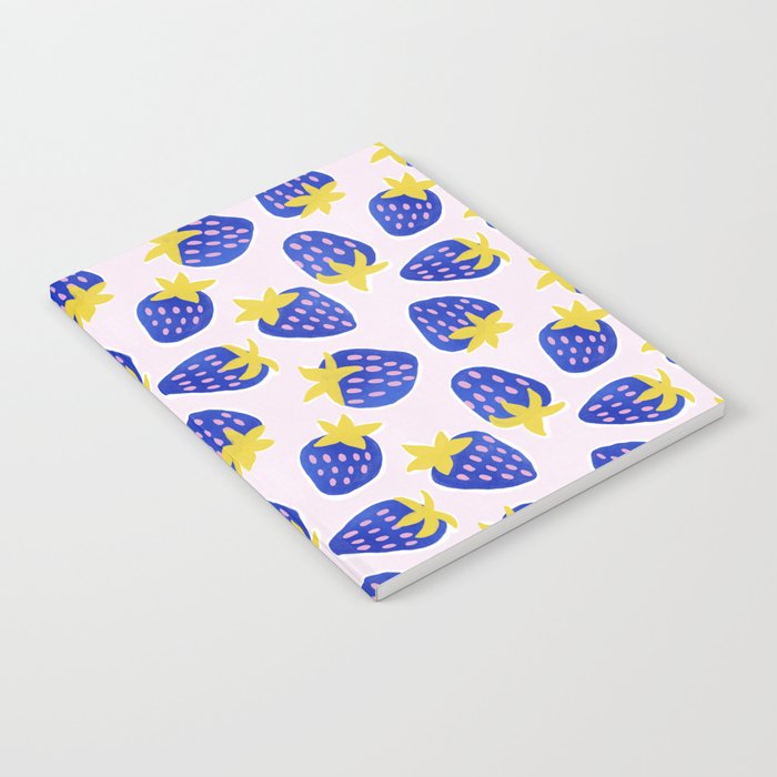Vibrant Blue Strawberry Pattern Notebook Gallery Image 2