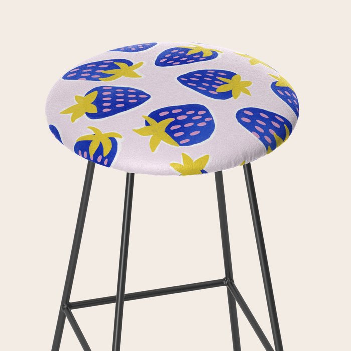 Vibrant Blue Strawberry Pattern Stool Gallery Image 2
