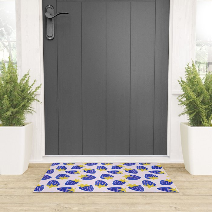 Vibrant Blue Strawberry Pattern Welcome Mat Gallery Image 3
