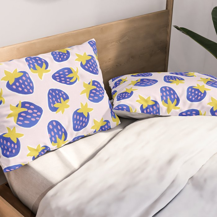 Vibrant Blue Strawberry Pattern Pillow Sham Gallery Image 2