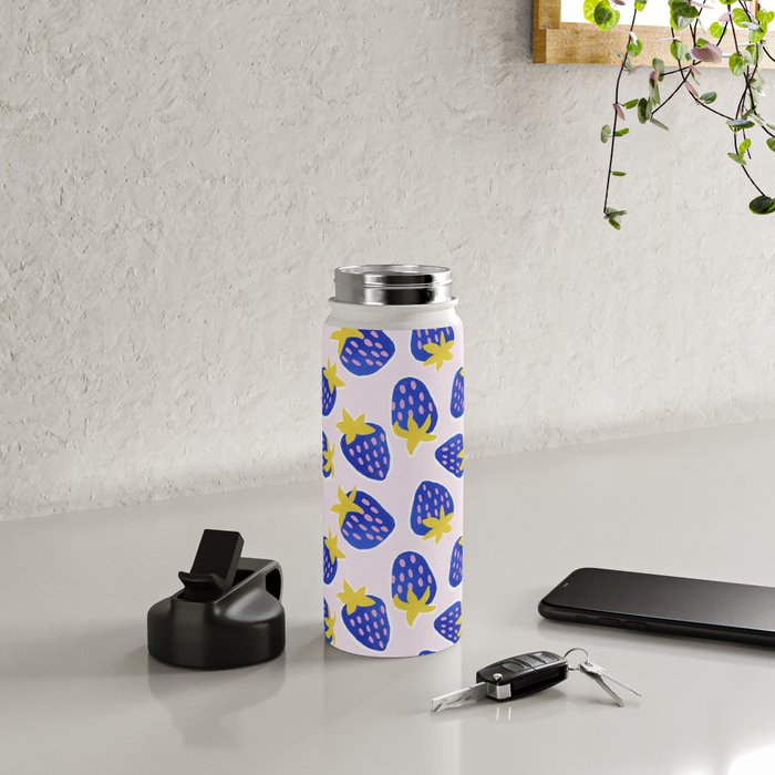 Vibrant Blue Strawberry Pattern Water Bottle Gallery Image 4