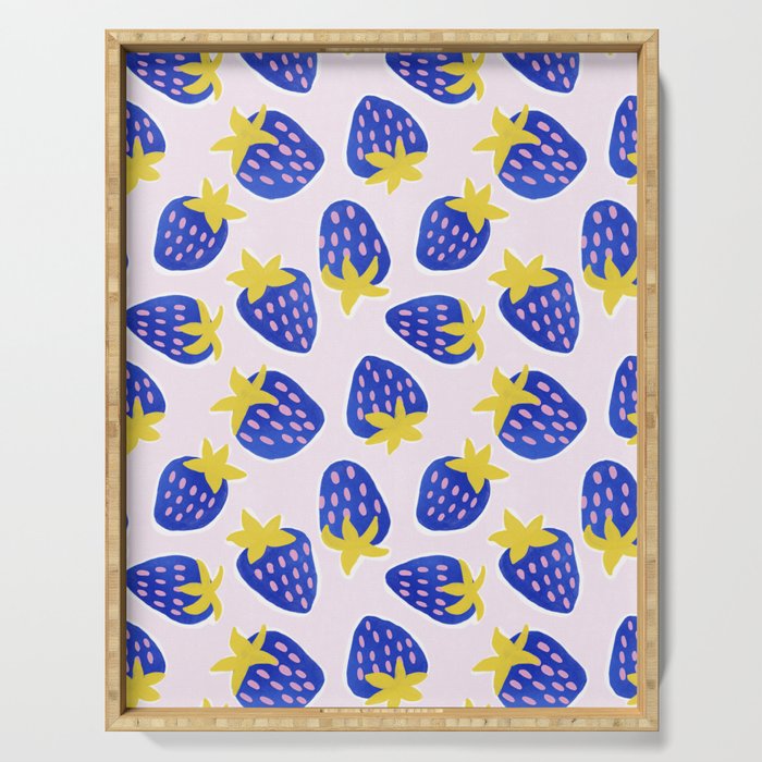 Vibrant Blue Strawberry Pattern Serving Tray Gallery Image 1