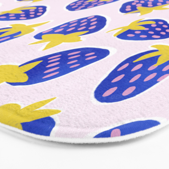 Vibrant Blue Strawberry Pattern Bath Mat Gallery Image 3