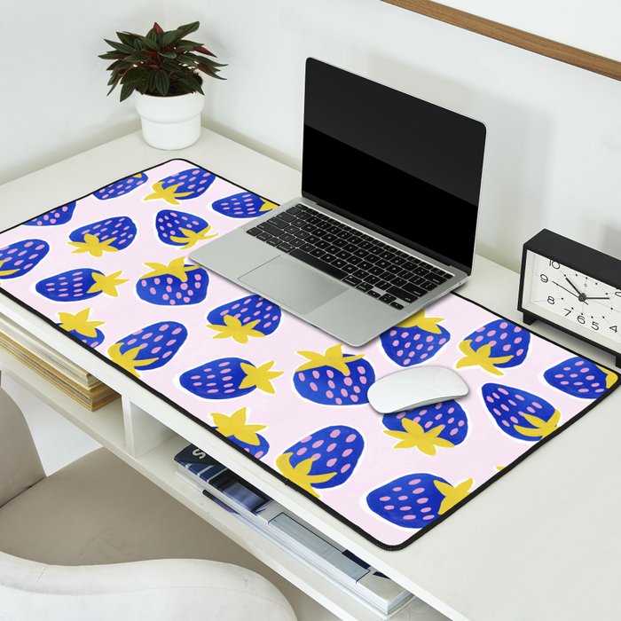 Vibrant Blue Strawberry Pattern Desk Mat Gallery Image 2