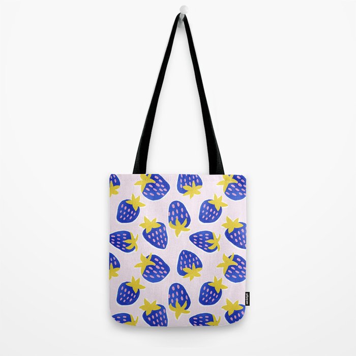 Vibrant Blue Strawberry Pattern Tote Bag Gallery Image 2