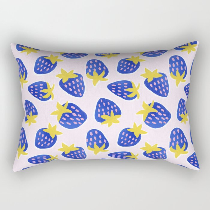 Vibrant Blue Strawberry Pattern Rectangular Pillow Gallery Image 1