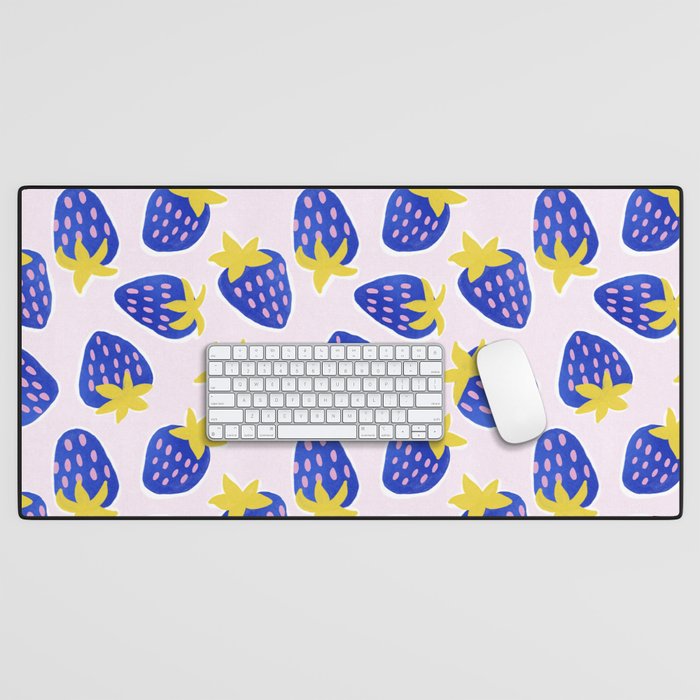 Vibrant Blue Strawberry Pattern Desk Mat Gallery Image 1