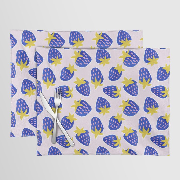 Vibrant Blue Strawberry Pattern Placemat Gallery Image 1