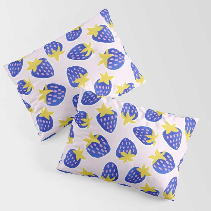 Vibrant Blue Strawberry Pattern Pillow Sham Gallery Image 3