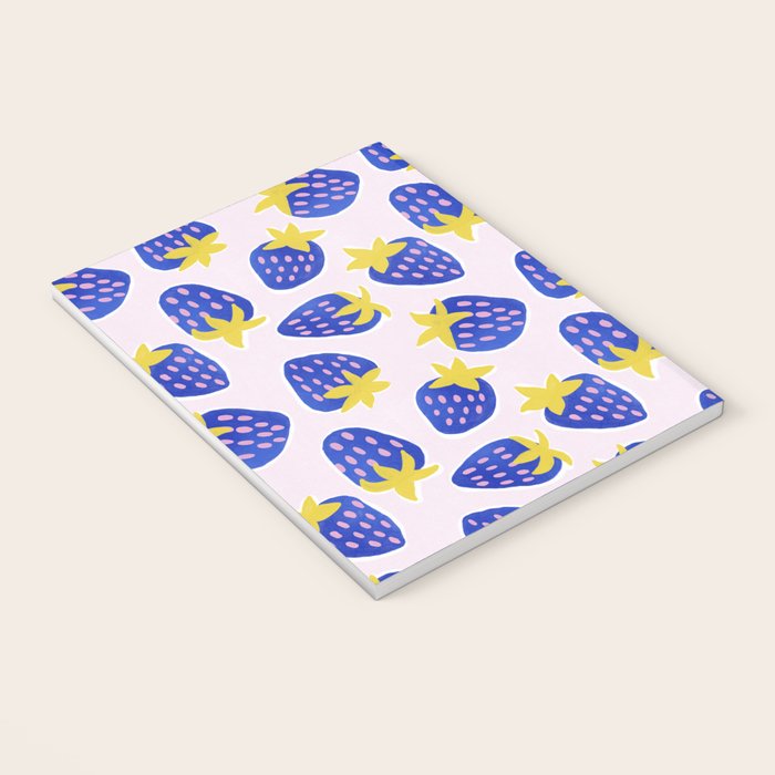 Vibrant Blue Strawberry Pattern Notebook Gallery Image 3