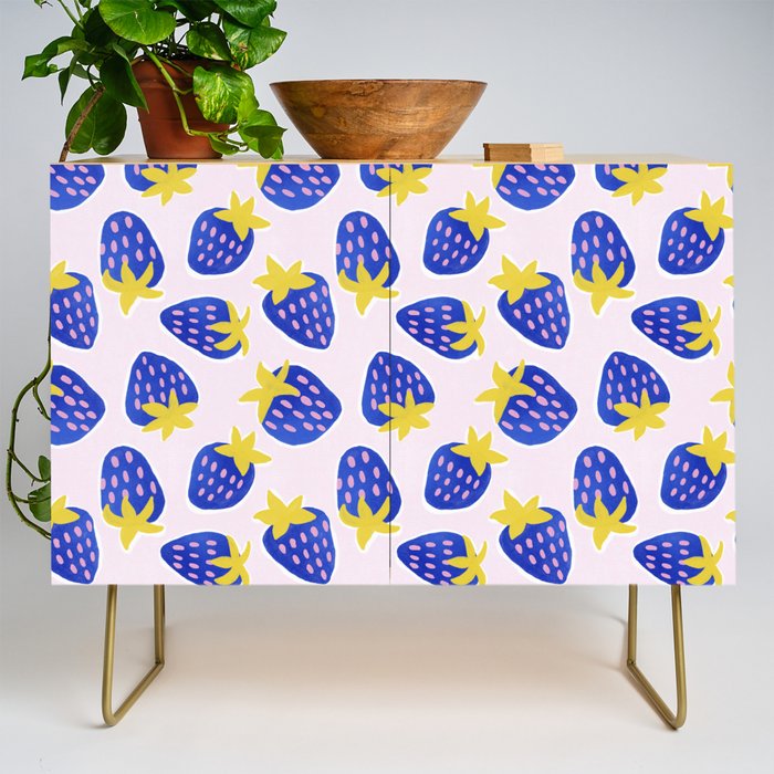 Vibrant Blue Strawberry Pattern Credenza Gallery Image 1
