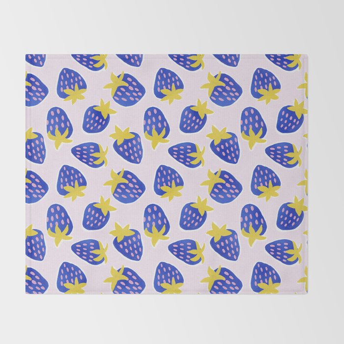 Vibrant Blue Strawberry Pattern Throw Blanket Gallery Image 2