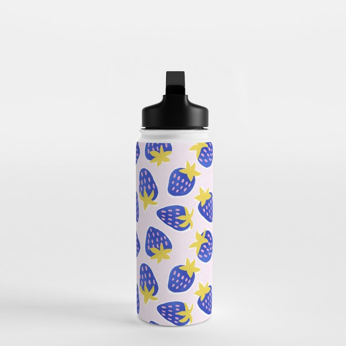Vibrant Blue Strawberry Pattern Water Bottle Gallery Image 3