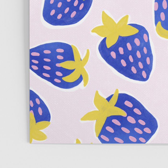 Vibrant Blue Strawberry Pattern Poster Gallery Image 3